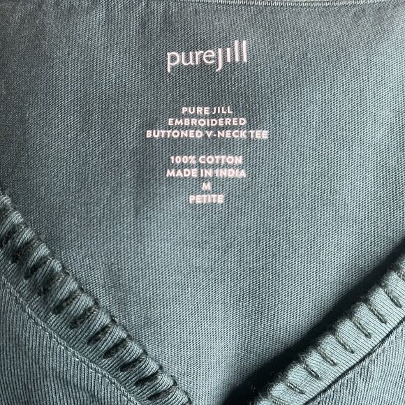 Pure Jill embroidered buttoned v-neck tee shirt Cotton size Med - Picture 3 of 3